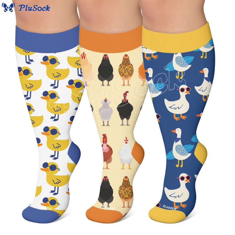Plusock Plus Size Playful Farm Bird Compression Socks - image 0