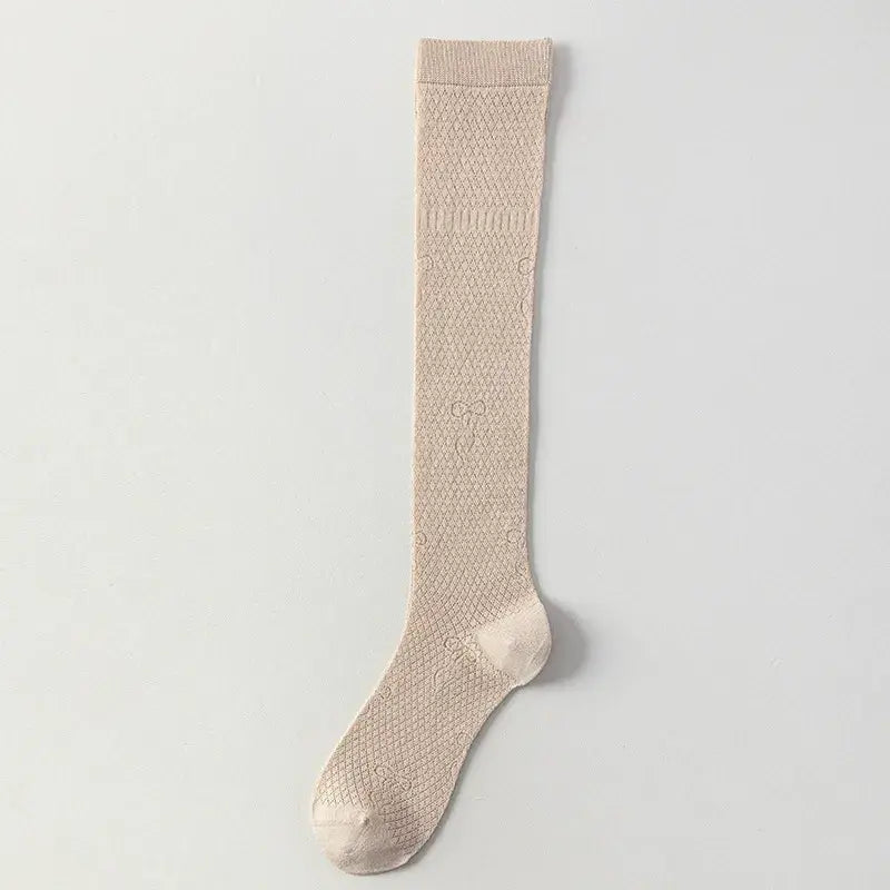 Plusock Sheer Mesh Ribbed Knee HIgh Socks(4 Pairs) - Dark Coffee - One Size - image 9