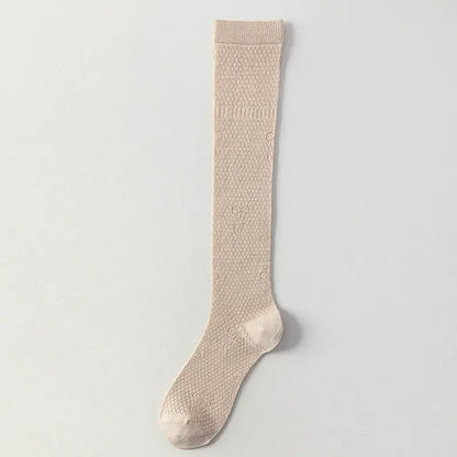 Plusock Sheer Mesh Ribbed Knee HIgh Socks(4 Pairs) - Dark Coffee - One Size - image 9