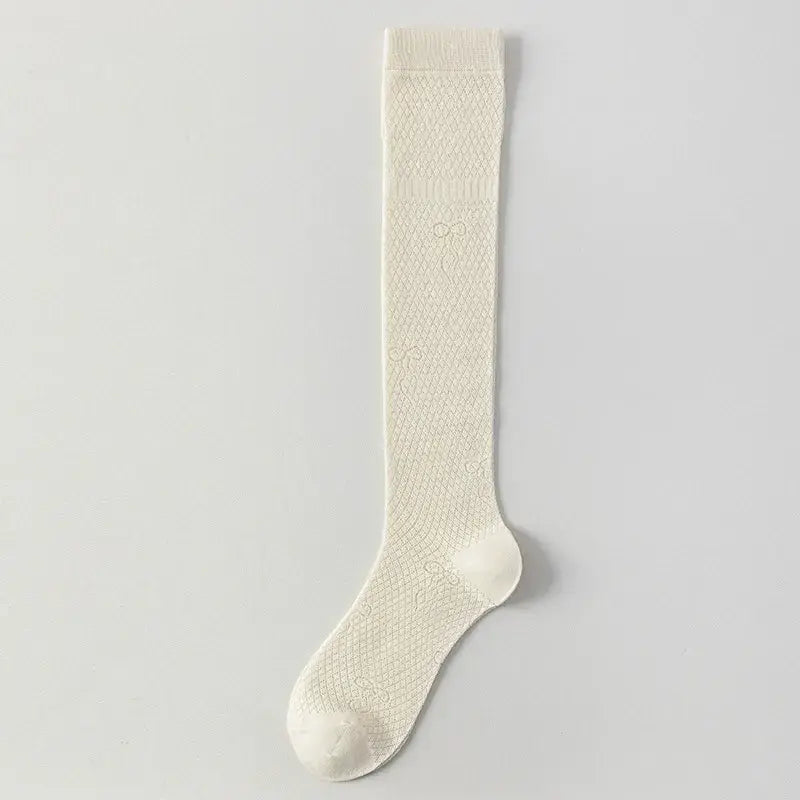 Plusock Sheer Mesh Ribbed Knee HIgh Socks(4 Pairs) - Light Coffee - One Size - image 8