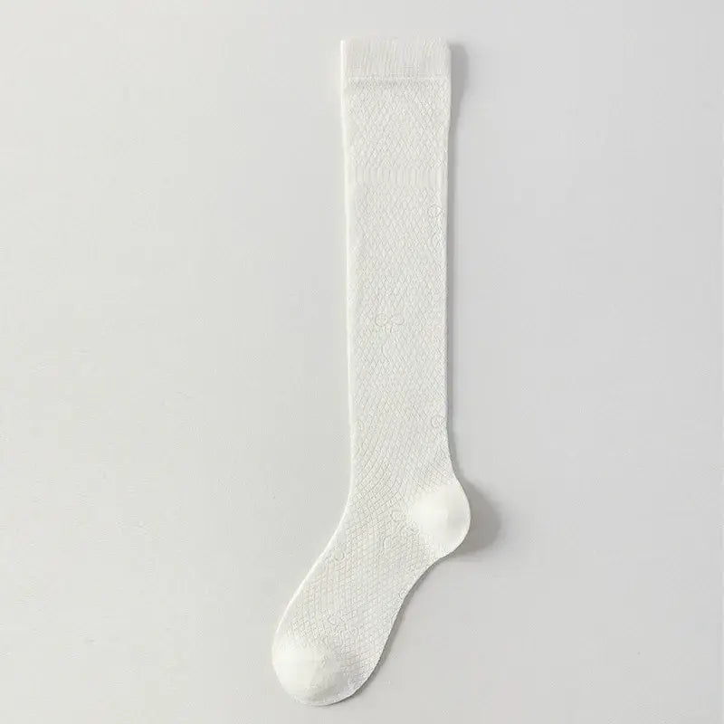 Plusock Sheer Mesh Ribbed Knee HIgh Socks(4 Pairs) - White - One Size - image 6