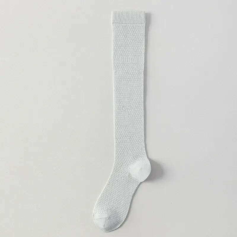 Plusock Sheer Mesh Ribbed Knee HIgh Socks(4 Pairs) - Light Grey - One Size - image 10