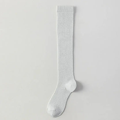 Plusock Sheer Mesh Ribbed Knee HIgh Socks(4 Pairs) - Light Grey - One Size - image 10