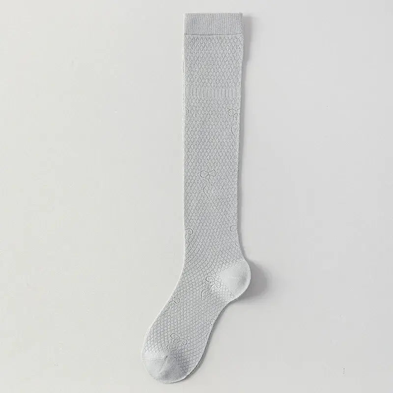Plusock Sheer Mesh Ribbed Knee HIgh Socks(4 Pairs) - Dark Grey - One Size - image 11