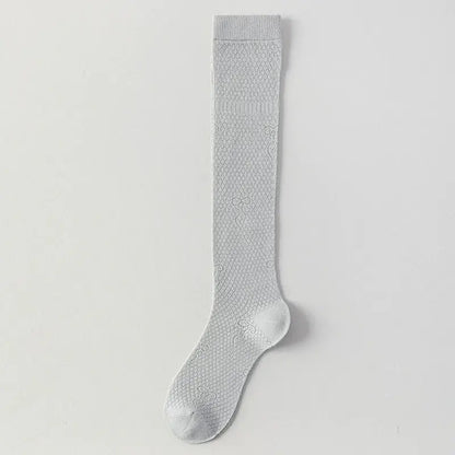Plusock Sheer Mesh Ribbed Knee HIgh Socks(4 Pairs) - Dark Grey - One Size - image 11