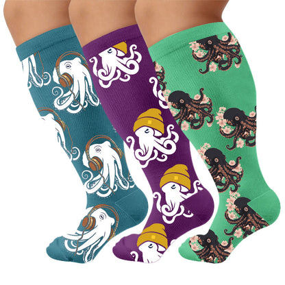 Plusock Plus Size Trendy Octopus Compression Socks - Multicolor(3 Pairs) - 4XL - image 4