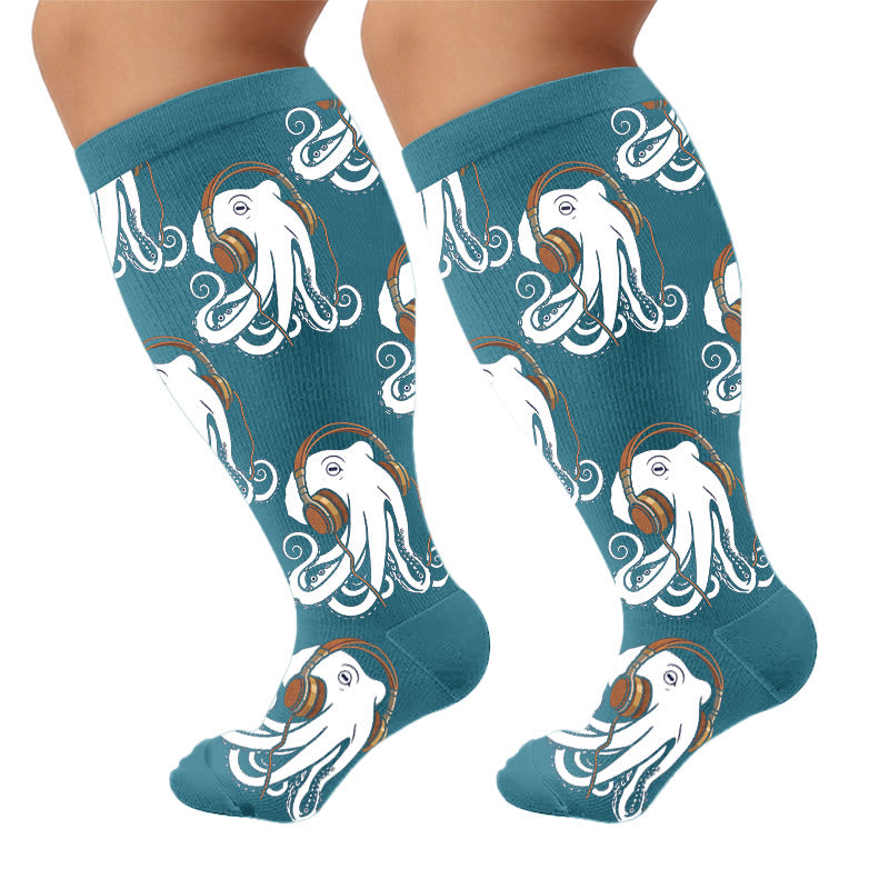 Plusock Plus Size Trendy Octopus Compression Socks - Blue(1 Pair) - 4XL - image 8