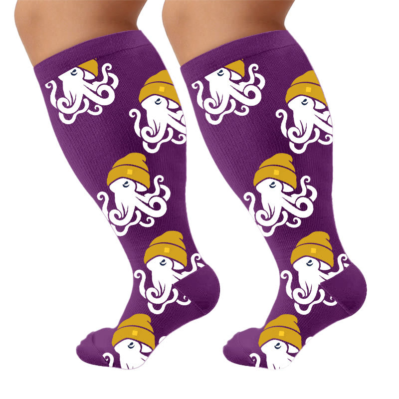 Plusock Plus Size Trendy Octopus Compression Socks - Purple(1 Pair) - 4XL - image 9