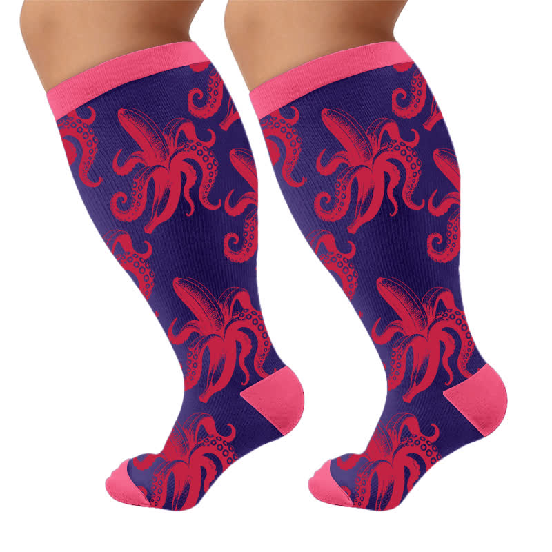 Plusock Plus Size Bizarre Octopus Compression Socks - Pink(1 Pair) - 4XL - image 9