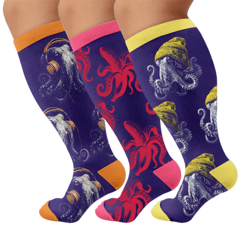 Plusock Plus Size Bizarre Octopus Compression Socks - Multicolor(3 Pairs) - 4XL - image 4