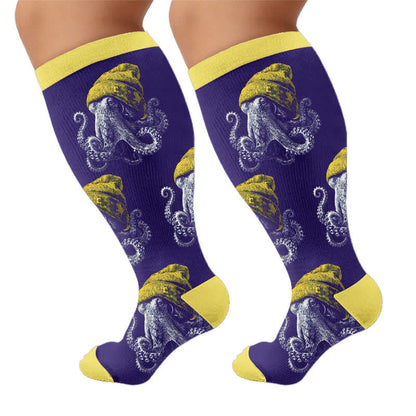 Plusock Plus Size Bizarre Octopus Compression Socks - Yellow(1 Pair) - 4XL - image 10