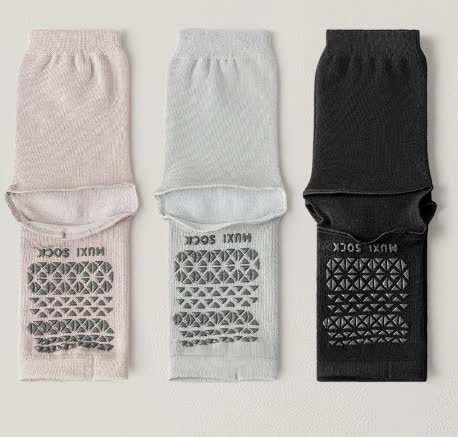 Plusock Breathable Knit Casual Grip Socks (3 Pairs) - Purple+Grey+Black - One Size - image 9