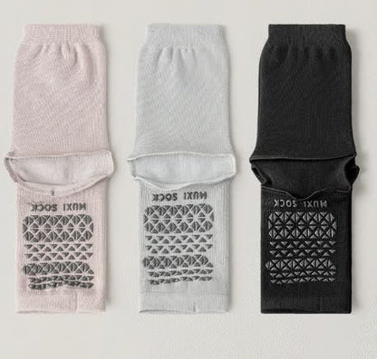 Plusock Breathable Knit Casual Grip Socks (3 Pairs) - Purple+Grey+Black - One Size - image 9