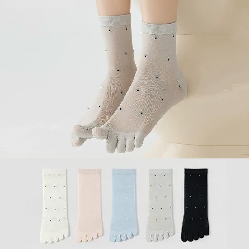 Plusock Sheer Polka Dot Toe Quarter Alignment Socks(3 Pairs) - Grey+Blue+White - EU35-39(US2-6) - image 0