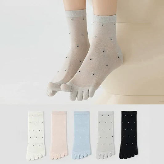 Plusock Sheer Polka Dot Toe Quarter Alignment Socks(3 Pairs) - Grey+Blue+White - EU35-39(US2-6) - image 0