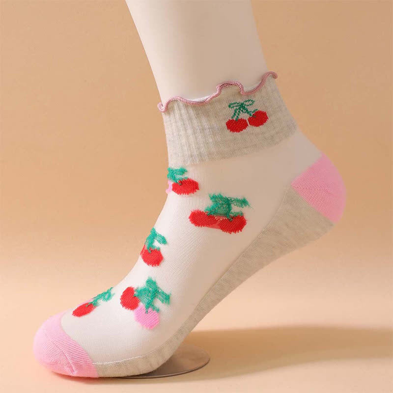 Plusock Cherry Mesh Ruffle Quarter Socks(6 Pairs) - image 7