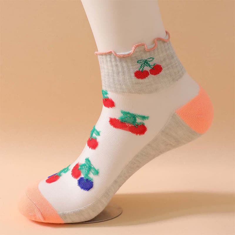 Plusock Cherry Mesh Ruffle Quarter Socks(6 Pairs) - image 11