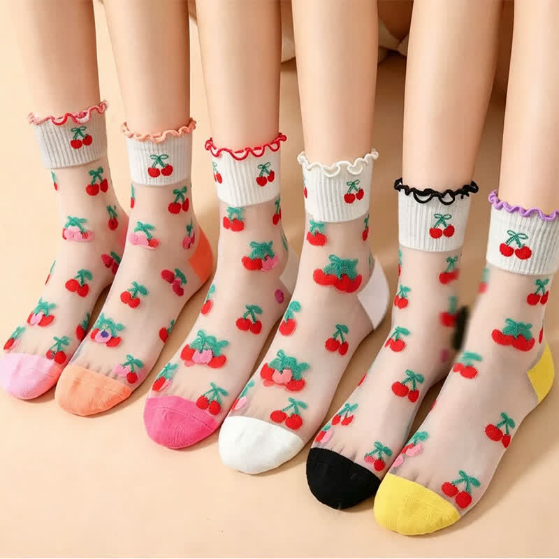 Plusock Cherry Mesh Ruffle Quarter Socks(6 Pairs) - image 1