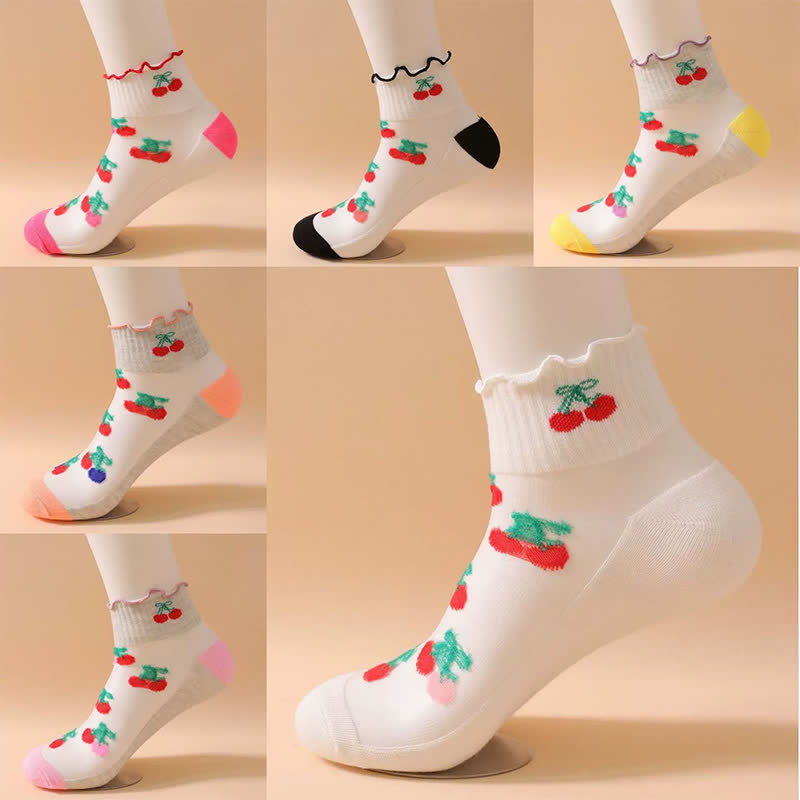 Plusock Cherry Mesh Ruffle Quarter Socks(6 Pairs) - image 4