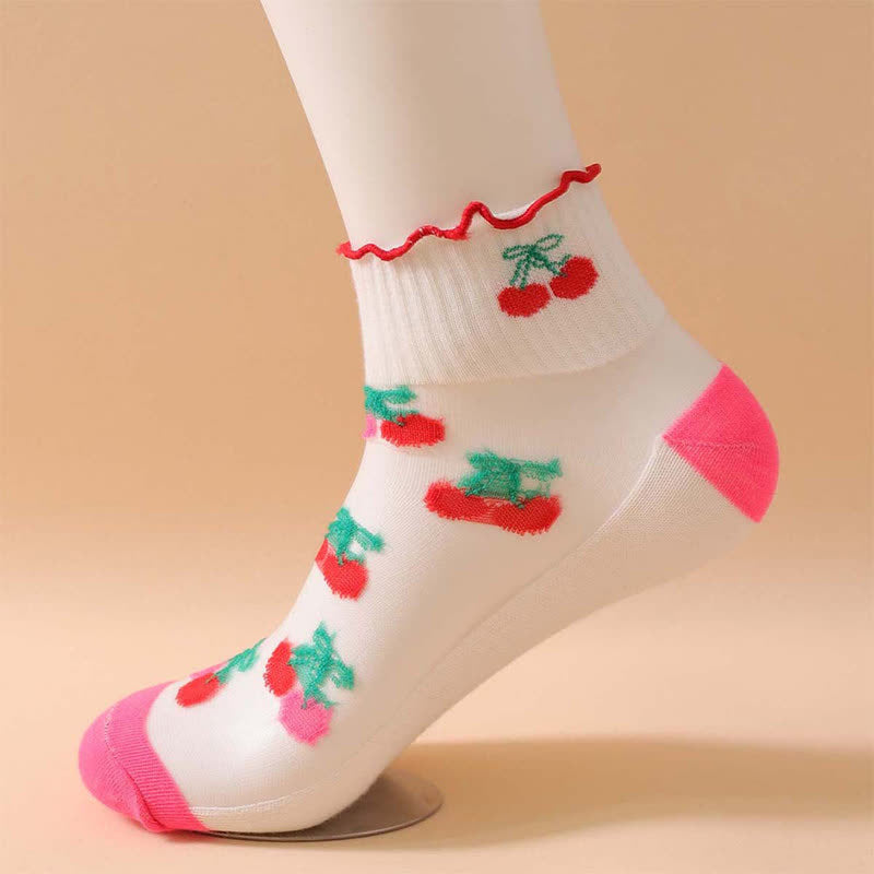 Plusock Cherry Mesh Ruffle Quarter Socks(6 Pairs) - image 2
