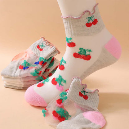 Plusock Cherry Mesh Ruffle Quarter Socks(6 Pairs) - image 6