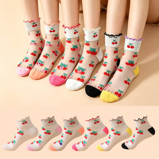 Plusock Cherry Mesh Ruffle Quarter Socks(6 Pairs) - Multicolor - EU36-40(US3-7) - image 0