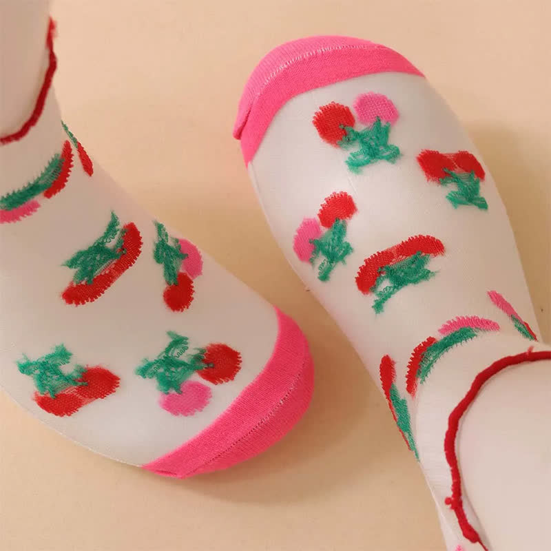 Plusock Cherry Mesh Ruffle Quarter Socks(6 Pairs) - image 3