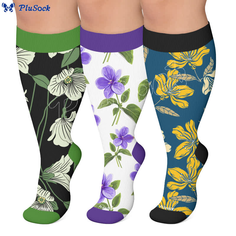 Plusock Plus Size Floral Garden Compression Socks - image 0
