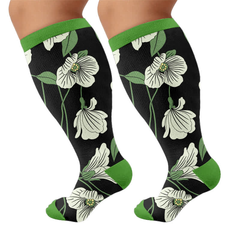 Plusock Plus Size Floral Garden Compression Socks - Black(1 Pair) - 4XL - image 8