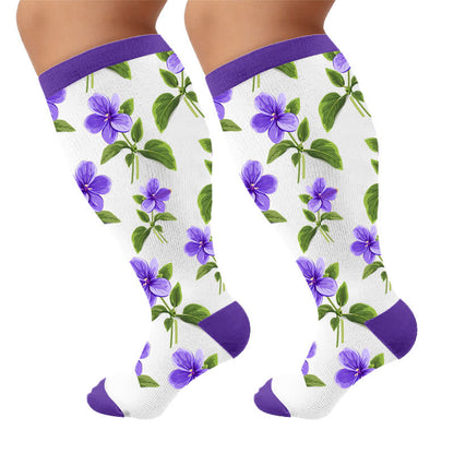 Plusock Plus Size Floral Garden Compression Socks - White(1 Pair) - 4XL - image 9