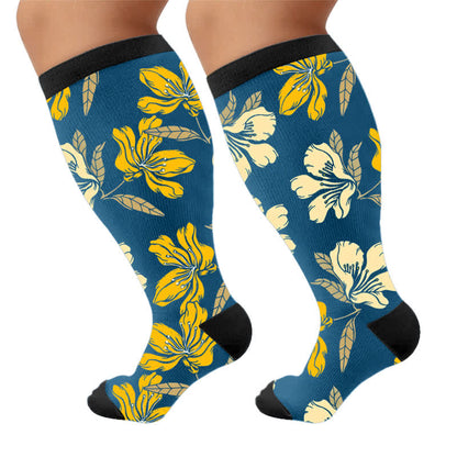Plusock Plus Size Floral Garden Compression Socks - Blue(1 Pair) - 4XL - image 10