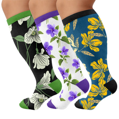 Plusock Plus Size Floral Garden Compression Socks - Multicolor(3 Pairs) - 4XL - image 4