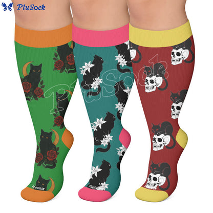 Plusock Plus Size Cat Floral Compression Socks - image 0