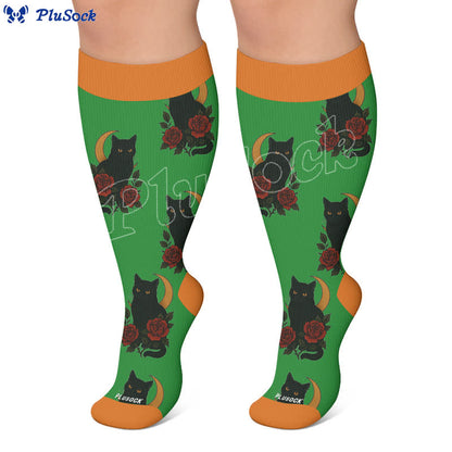 Plusock Plus Size Cat Floral Compression Socks - image 5