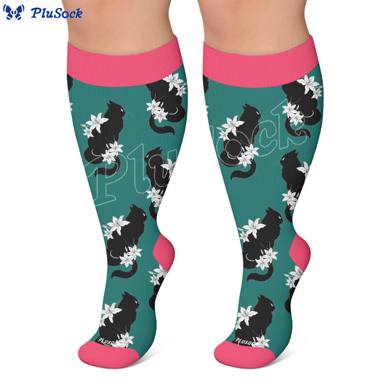 Plusock Plus Size Cat Floral Compression Socks - image 6