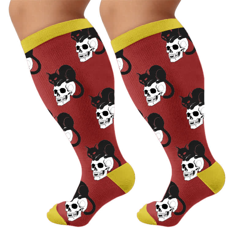 Plusock Plus Size Cat Floral Compression Socks - Red(1 Pair) - 4XL - image 10