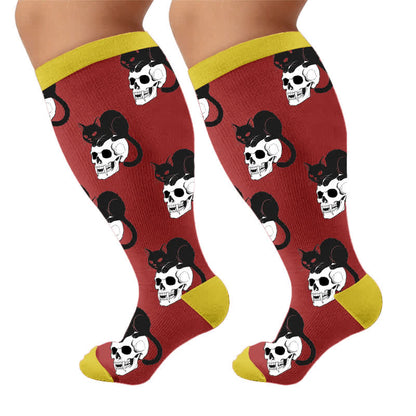 Plusock Plus Size Cat Floral Compression Socks - Red(1 Pair) - 4XL - image 10