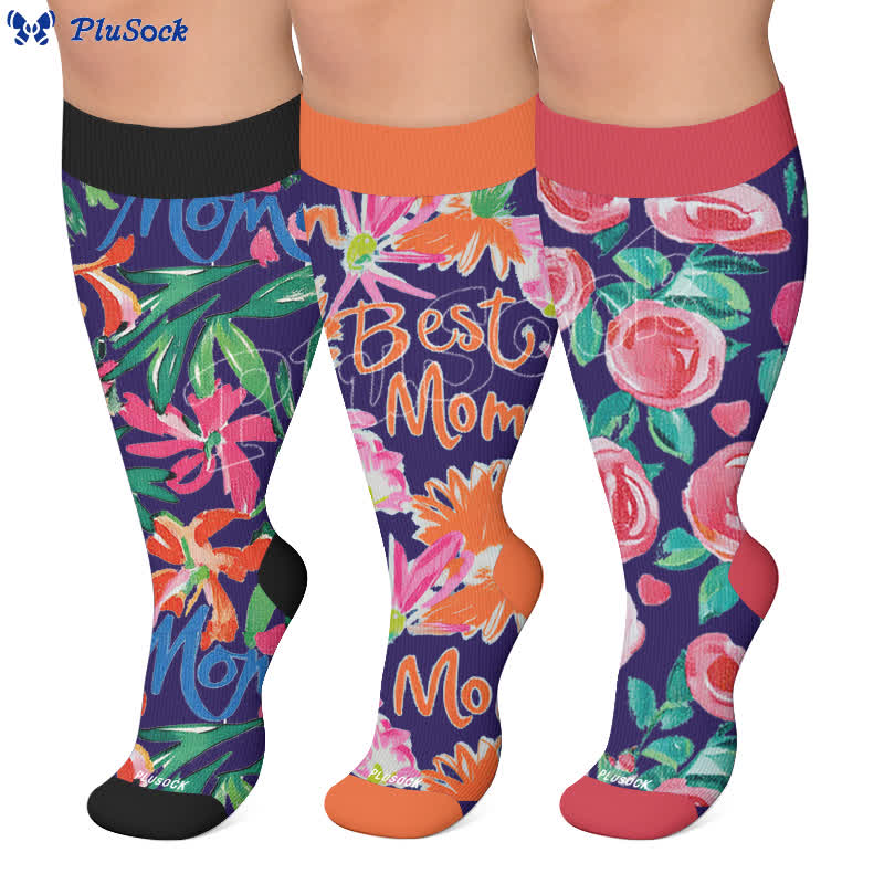 Plusock Plus Size Floral Letters Compression Socks - image 0
