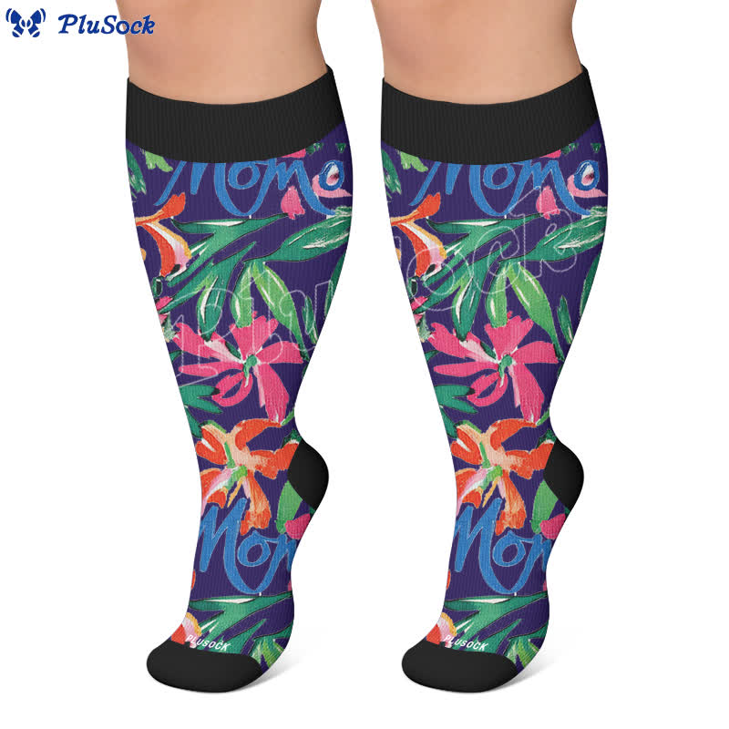 Plusock Plus Size Floral Letters Compression Socks - image 5
