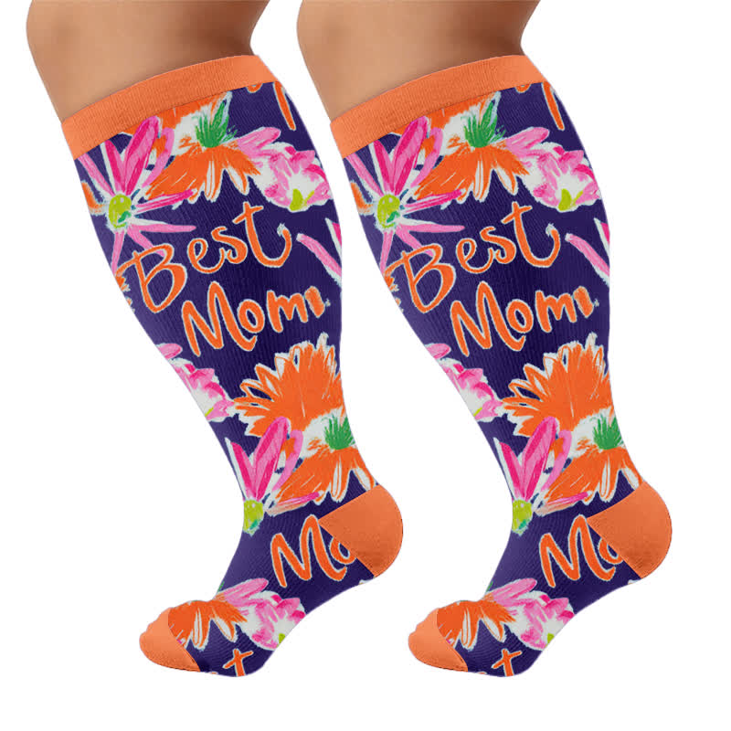 Plusock Plus Size Floral Letters Compression Socks - Orange(1 Pair) - 4XL - image 9