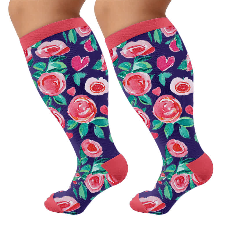 Plusock Plus Size Floral Letters Compression Socks - Pink(1 Pair) - 4XL - image 10
