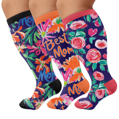 Plusock Plus Size Floral Letters Compression Socks - Multicolor(3 Pairs) - 4XL - image 4
