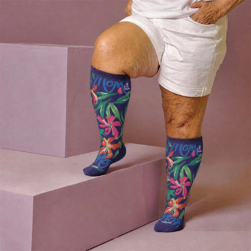 Plusock Plus Size Floral Letters Compression Socks - image 1