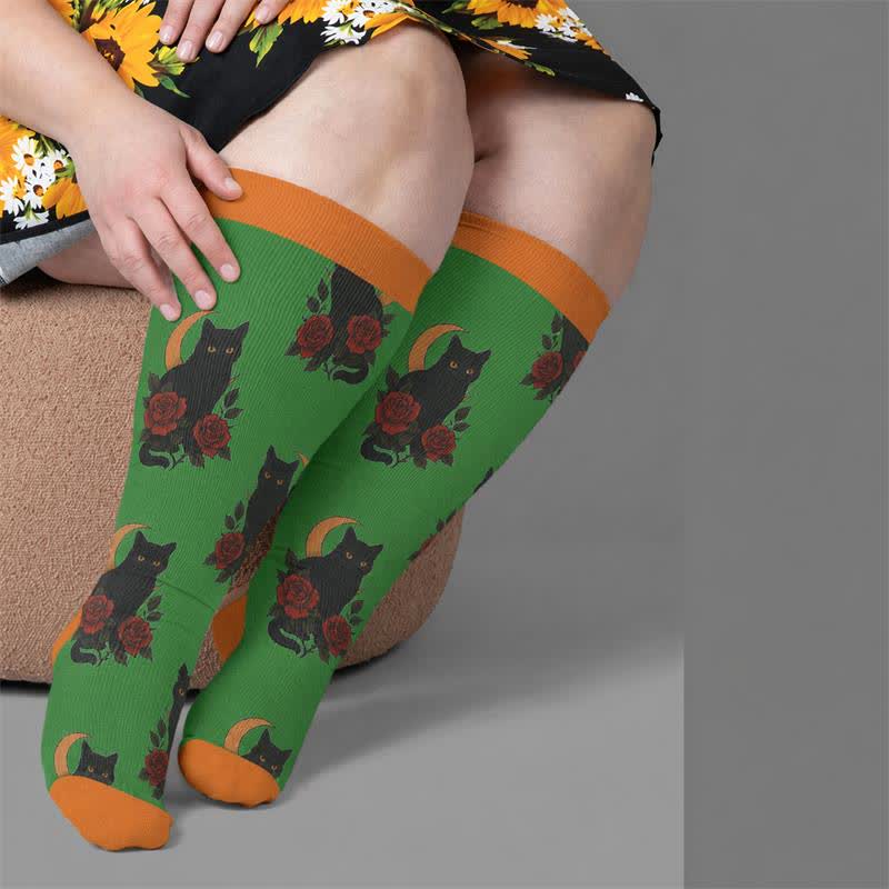 Plusock Plus Size Cat Floral Compression Socks - image 1