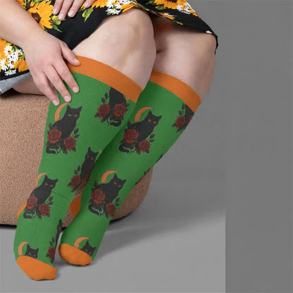 Plusock Plus Size Cat Floral Compression Socks - image 1