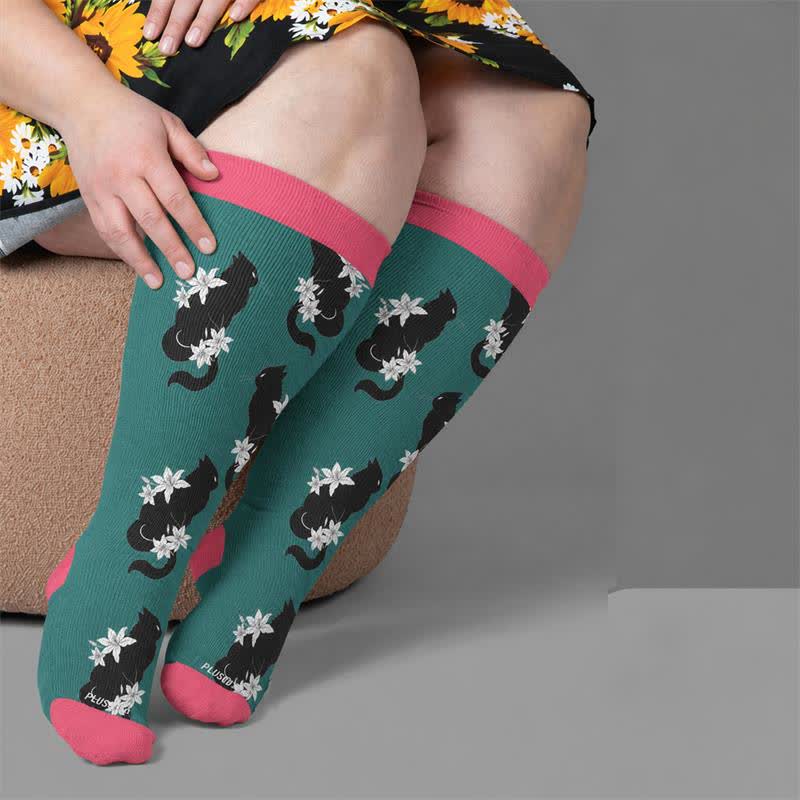 Plusock Plus Size Cat Floral Compression Socks - image 2