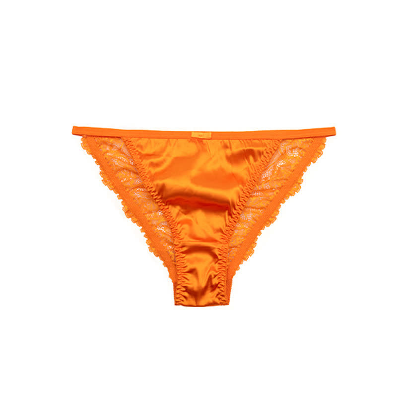 Plusock Silky Satin Lace Trim Thong Panties(3 Packs) - Orange - XL - image 9