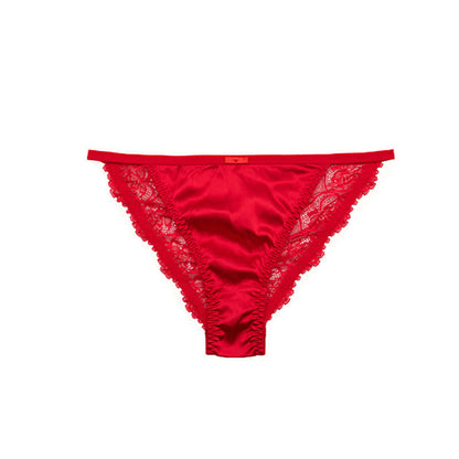 Plusock Silky Satin Lace Trim Thong Panties(3 Packs) - Red - XL - image 11
