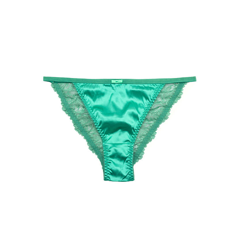 Plusock Silky Satin Lace Trim Thong Panties(3 Packs) - Green - XL - image 10