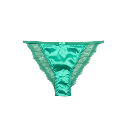 Plusock Silky Satin Lace Trim Thong Panties(3 Packs) - Green - XL - image 10